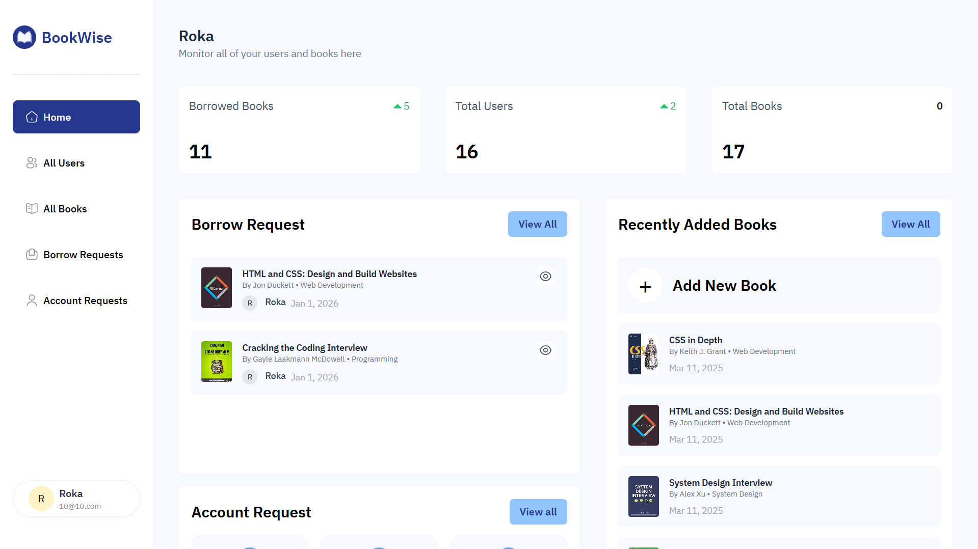 Book management interface